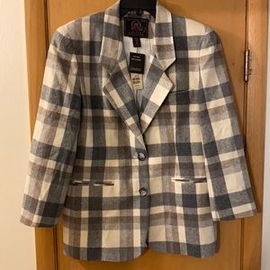 Express Vtg Plaid Blazer Wool Cream Gray Medium
